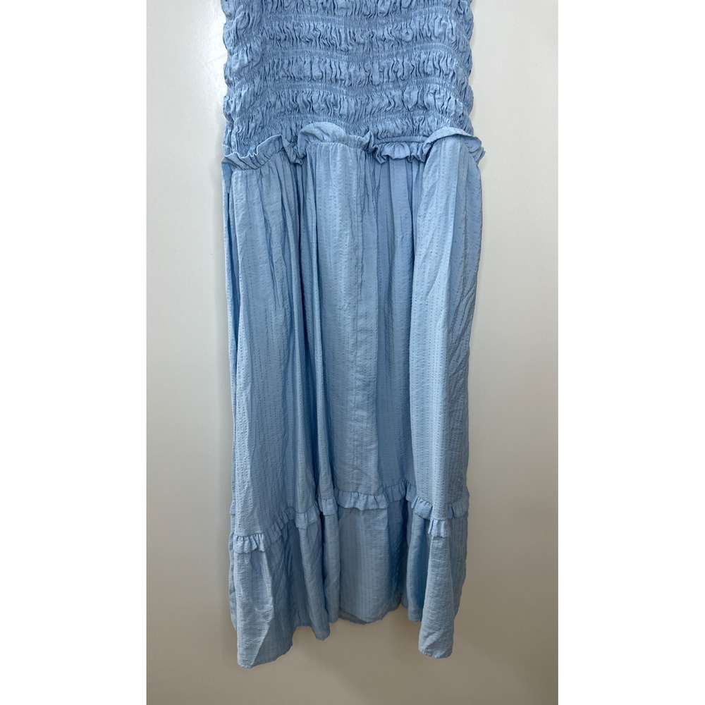 LE LIS Light Blue Smocked Puff Sleeve Midi Dress M Milkmaid Cottagecore Coquette - Picture 11 of 16